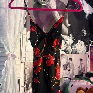 Floral Black and Red Dress